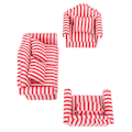 Miniatyrbilde 6 av 8: 3 stk Dukkehussofa Sett Furutrekk Dobbelsofa 2 Enkelsofa Lys Farge Stripe Miniatyr Sofa for 1:12 Dukkehjem Rød
