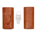 Miniatyrbillede 1 af 8: Cigar Etui 3 Finger Cedertræ Foring Bærbar Kunstlæder Cigar Holder Æske med Cutter til Mænd Brun
