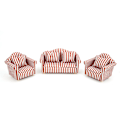 Miniatyrbilde 1 av 8: 1:12 Mini Dukkehus Dekorasjon Oransje Rød Gull Stripete 3-delt Sofa med 4 Puter