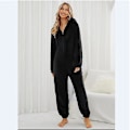 Miniatyrbillede 3 af 5: Vintervarm Fleece-Jumpsuit til Kvinder med Hætte - Mørkeblå