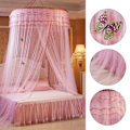 Miniatyrbillede 4 af 8: Åndbar Rund Baldakin Spids Princess Style Myggenet Seng Gardinnet (Rosa)