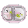 Miniatyrbillede 8 af 8: 304 Rustfrit Stål Lunchboks Rumfordelere Varmeisolerende Bento Lunchboks Illustrationsstil Lækagesikker Beholder til Studerende Børn Transparent Pink Fugl