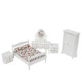Miniatyrbillede 2 af 8: 5 stk 1/12 Dukkeskabs Miniatyr Møbler Træ Mini Soveværelses Sæt Tilbehør Soveværelsesmøbelsæt