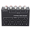 Miniatyrbilde 7 av 8: CX400 Mini Passiv Stereomixer Mini Bærbar Stereo 4-kanals Mixer for CD-spiller Båndopptaker Datamaskin Mobiltelefonnettbrett Datamaskin Svart