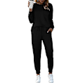 Miniatyrbild 5 av 5: Dam svart XL lös passform 2-delad loungewear set med fickor