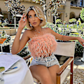 Miniatyrbillede 2 af 5: Fluffy Fur Smocked Top i Pink - Kvinders Mode Fjer Tøj
