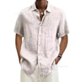 Miniatyrbild 1 av 5: Herr sommar bomull linne lös passform vit blus oversized S-5XL