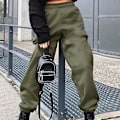 Miniatyrbillede 1 af 3: Afklappede Oversize Joggingbukser til Kvinder Tracksuit Bukser XL Army Grøn