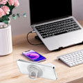 Miniatyrbilde 6 av 8: Magnetisk Telefonholder Justerbart Stativ Stabilt Skrivebord Laptop Telefon Ringholder for IPhone 14 Hvit