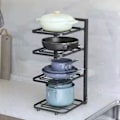 Miniatyrbillede 8 af 8: Køkken Opbevaringshylde Kulstofstål Multi-lag Sort Gryde- og Panderack Organizer til Hjemmet Fire Lag 54x24x7cm/21.3x9.4x2.8in