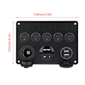 Miniatyrbillede 2 af 8: 12-24V 5-Knap Vippestrømbryderpanel Dobbelt USB Voltmeter til Bilbåd Marin Lastbil Grøn LED
