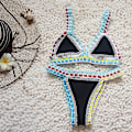 Miniatyrbillede 1 af 5: Boho Style Hæklet Neopren Bikini Sæt - Sort