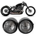 Miniatyrbillede 5 af 8: Universal Motorcykel 8.5in Jern Forlygte Dobbelt Twin Rundt Forlygte (Sort Gitter Hvid)