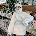 Miniatyrbillede 3 af 5: Vintervarm Frø Fleece Hoodie Oversized Sweatshirt Sort