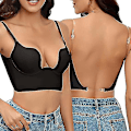 Miniatyrbild 1 av 5: Djup U-ringad vadderad push-up bh med transparenta remmar - Svart 70C