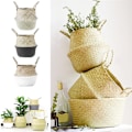 Miniatyrbillede 4 af 7: Foldbare Opbevaringskurve Vaskelinje Patchwork Hjem Seagrass Belly Have Blomsterpotte Kurv