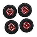Miniatyrbillede 5 af 8: 4 stk RC dæk og hjul sæt aluminiumslegeringsfælge nav gummidæk til TRAXXAS 1/18 til Axial SCX24 1/24 RC bil rød