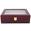 Miniatyrbild 1 av 8: Trä 10 Grid Watch Display Box Transparent fönster Watch förvaringsbox (röd)