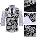 Miniatyrbillede 3 af 5: Trykt Forretnings Casual V-hals Mænds Suit Vest - 6 Farver (Sort/Sølv) XL