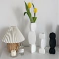 Miniatyrbillede 3 af 8: Lotusrodformet vase Genial Ren farve Keramik Dekorativ blomsterpotte til stue Soveværelse Kontor Hvid Stor