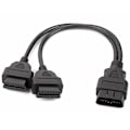 Miniatyrbillede 1 af 8: Bil 16-bens OBD2 OBDII Han til Dobbelt Hun Y-Splitter Adapter Diagnostisk Værktøj til Forlængerledning
