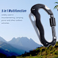 Miniatyrbillede 4 af 8: Karabinhage Kniv Sort 5 i 1 Rustfrit Stål Ergonomisk Multifunktions Karabinhage Nøglering til Bjergbestigning Camping