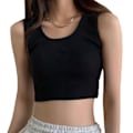 Miniatyrbild 3 av 8: Dam Sport Linne Ribbstickat Mjuk Andas Slim Fit Lady Summer Ärmlös topp för utomhusträning Shopping Svart M