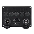 Miniatyrbillede 8 af 8: 12-24V 5-Knap Vippestrømbryderpanel Dobbelt USB Voltmeter til Bilbåd Marin Lastbil Grøn LED