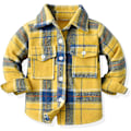 Miniatyrbillede 1 af 3: Flannel Plaid Skjortejakke til småbørn, drenge og piger, Langærmet Lapel Knappet Jakke til Efterår Vinter, Størrelse 8-9 År - Gul