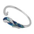 Miniatyrbillede 6 af 8: Åben Ring S925 Sterling Sølv Blændende Platin Blågrøn Gradient Fjerformet Justerbar Åben Ring