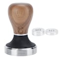 Miniatyrbilde 1 av 8: 58 mm rustfritt stål flat kaffetamper pulverpressa hammer med høydejusterbart trehåndtak Mørk tre farge