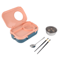 Miniatyrbillede 5 af 8: Termisk Madkasse 1100ml Dobbeltlags 3-Ruds Design 304 Rustfrit Stål Bento Box med Spisepinde Ske Spiseskål Rosa