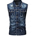 Miniatyrbilde 2 av 4: Herre Slim Fit Mørk Blå Denim Vest, Ermeløs Lapel Stil, XL
