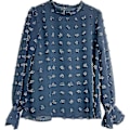 Miniatyrbilde 4 av 4: Blå Chiffon Bluse med Ruffet Hals, Lang Erme, Høst Casual Pullover - Dametopper