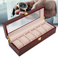 Miniatyrbild 7 av 8: Trä 6 Grid Watch Display Box Transparent fönster Watch förvaringsbox (röd)