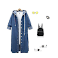 Miniatyrbilde 4 av 5: Denim-jakke med snor og hette for kvinner