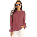 Miniatyrbillede 1 af 4: Chiffon Bluser med Lange Ærmer og Rufflet Hals - Kvinders Casual Pullover Top - Rød M
