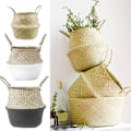Miniatyrbillede 7 af 7: Foldbare Opbevaringskurve Vaskelinje Patchwork Hjem Seagrass Belly Have Blomsterpotte Kurv