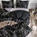 Miniatyrbillede 6 af 8: 3-delt sæt polyester marmoreret dyne pudebetræk sengetøj sæt EU dobbelt størrelse (sort)