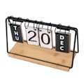 Miniatyrbillede 5 af 8: Skrivebords Flip Kalender Jernram Træbase Stående Evighedskalender med Måned Dato Ugedage
