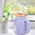 Miniatyrbilde 6 av 8: 1 stk Søt Katt Keramikkopp med skje og lokk Kaffe Vann Melkekopp for Drikkgave (lilla)