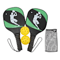 Pikkukuva 1 / 8: Pickleball-mailaset, mäntyvihreä ja musta, 2 mailaa ja 2 palloa, liukumaton mukava ote, pickleball-setti urheilupelissä