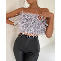Miniatyrbilde 4 av 5: Fluffy Fur Smocked Topp Kvinne Mote XL Grå