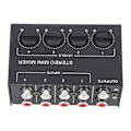 Miniatyrbilde 3 av 8: CX400 Mini Passiv Stereomixer Mini Bærbar Stereo 4-kanals Mixer for CD-spiller Båndopptaker Datamaskin Mobiltelefonnettbrett Datamaskin Svart