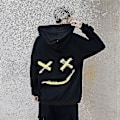 Miniatyrbild 4 av 5: Smile Face Tryckt Herr Långärmad Hoodie Pullover Topp Svart