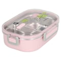 Miniatyrbillede 4 af 8: 304 Rustfrit Stål Lunchboks Rumfordelere Varmeisolerende Bento Lunchboks Illustrationsstil Lækagesikker Beholder til Studerende Børn Transparent Pink Fugl
