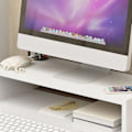 Miniatyrbillede 5 af 5: Skærmbakke Riser Ergonomisk Computer Skærmbakke Stand Ekstra Opbevaringsplads Desktop Notebook Forhøjet Base Varmt Hvid
