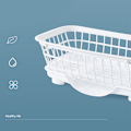 Miniatyrbilde 2 av 5: Oppvaskstativ Rask drenering Avtakbar bunn Dreneringsbrett Design Sterk plast Oppvaskstativ for bestikk Spisepinner Hvit