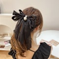 Miniatyrbillede 2 af 3: Sløjfe Hårklemme Kvinder Piger Mode Elegant Bowknot Hårtilbehør i Lyse Farver Sort