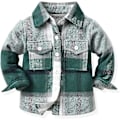 Miniatyrbillede 1 af 3: Flannel Plaid Toddler Jakke til Drenge og Piger, Langærmet Lapel Knappet Frakke, Efterår Vinter Yderbeklædning - A-grøn 8-9 År